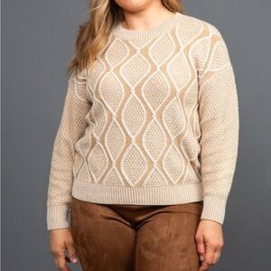 Papillon Long Sleeve Cable Knit Sweater Crew Neck Size Large Beige Cream
